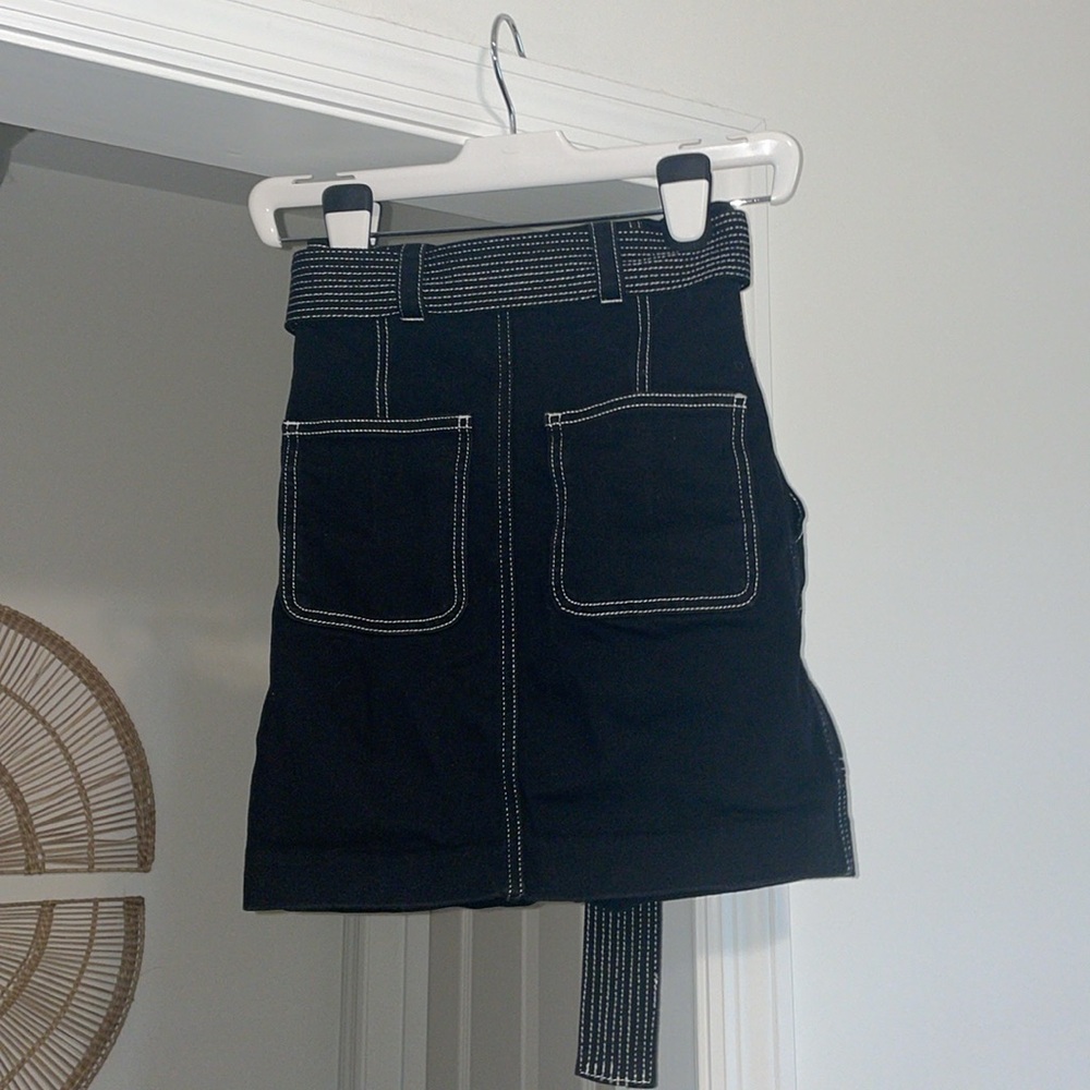 Sandro Paris Black Denim Contrast Stitch Mini Skirt - Picture 5 of 9